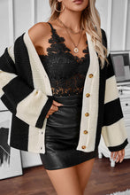 Load image into Gallery viewer, Knitted Cardigan - Buttoned Front - Black &amp; White Stripe
