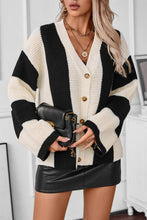 Load image into Gallery viewer, Knitted Cardigan - Buttoned Front - Black &amp; White Stripe
