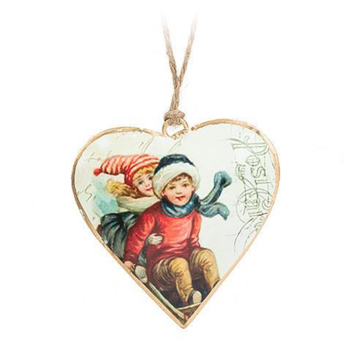 Holiday Ornaments - Vintage Children Metal Hearts